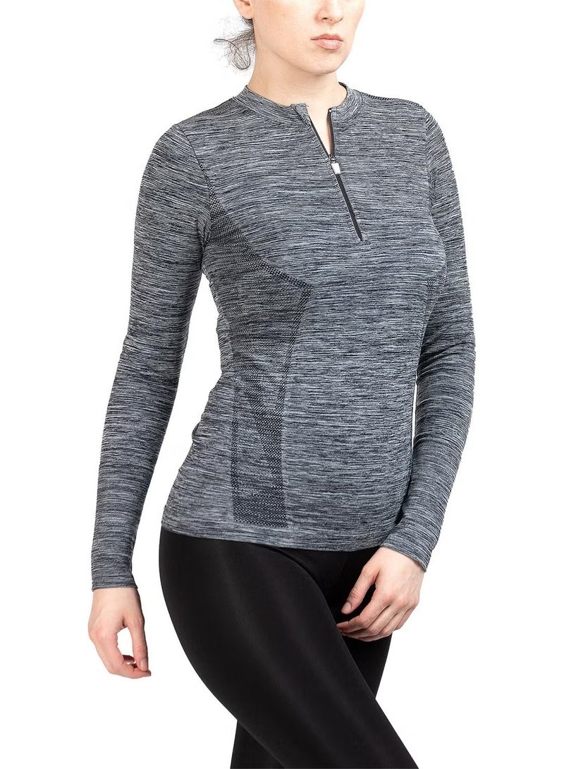 MioFit Women's Tides Zipper Collar Long Sleeve Seamless Sports T-Shirt - Image 2